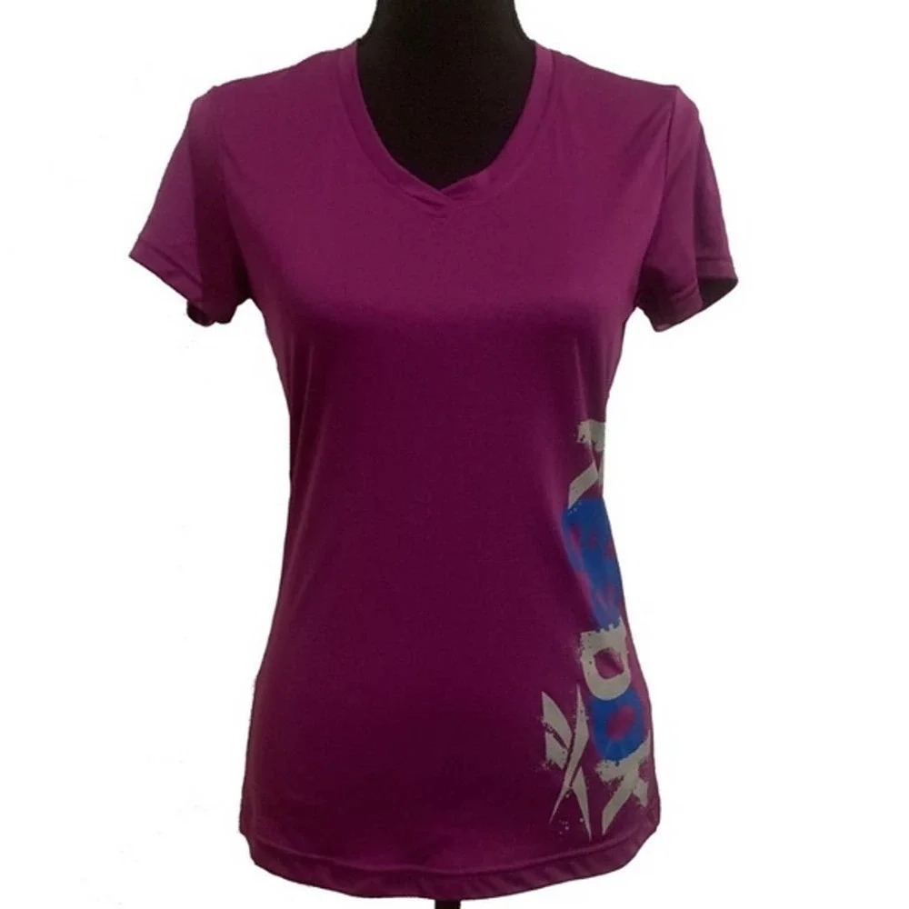 REEBOK | Purple Vneck Fitted Performance Tee Medium